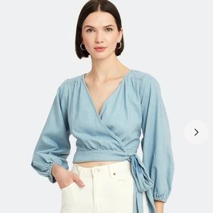 Free People Sophie Denim Wrap Crop Top